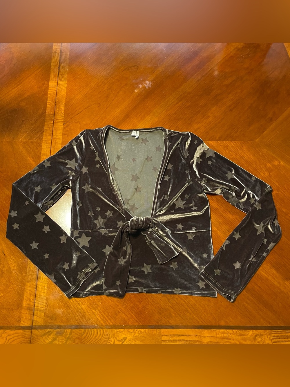 Y2K Velvet Star Tie-Front Long Sleeve Top